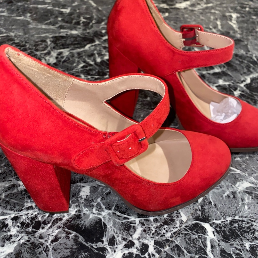Red Suede Heels - Size 8